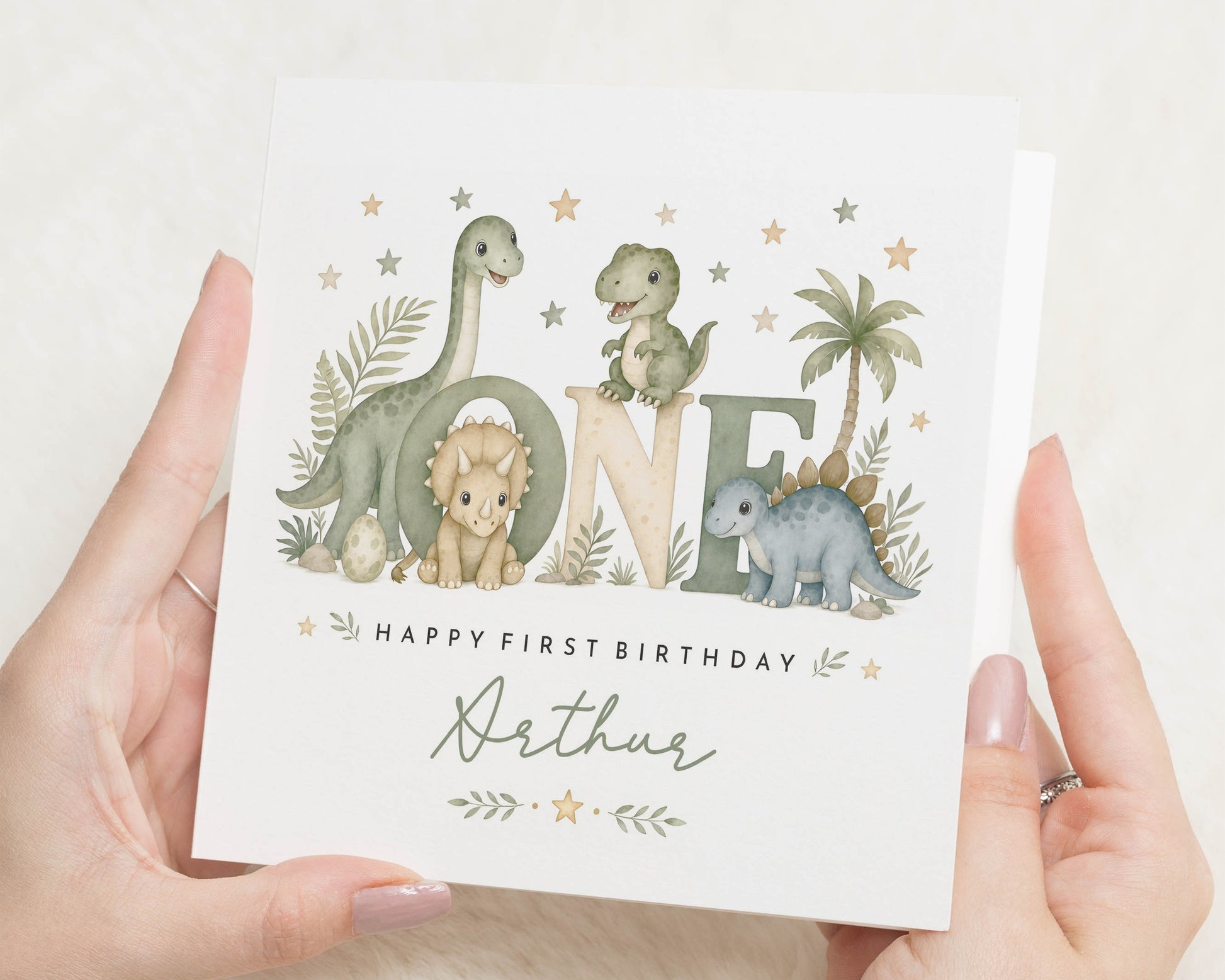 Personalised 1st Birthday Card, First Birthday Card, Dinosaur Birthday Card for Boy or Girl, Son, Daughter, Grandson, Cute Dino Card