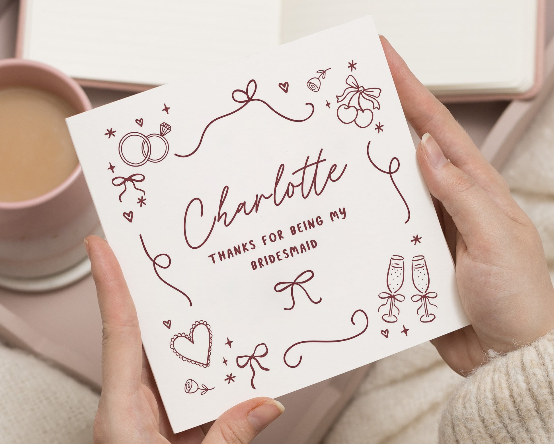 Bridesmaid Thank You Card, Personalised Bridesmaid Card, Wedding Party Card, Bridal Thank You Card, Custom Bridesmaid Card
