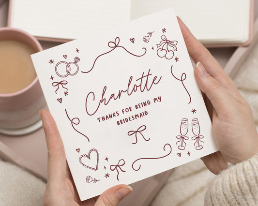 Bridesmaid Thank You Card, Personalised Bridesmaid Card, Wedding Party Card, Bridal Thank You Card, Custom Bridesmaid Card