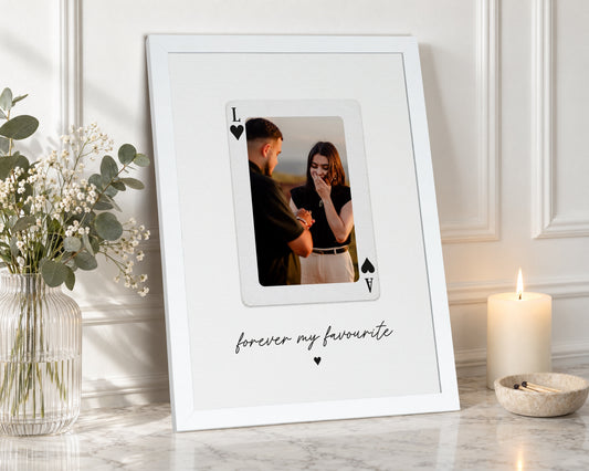 Personalised Print From Your Photo, Playing Card Couple Wall Art, Anniversary Gift, Gift for Partner, Romantic White Framed Print