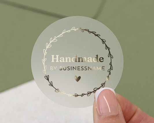 Handmade Sticker, Custom Business Logo Sticker, Personalised Foil Label, Gold Foil Sticker, Small Business Packaging Sticker