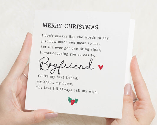 Christmas Card for Boyfriend, Romantic Christmas Card for Him, Boyfriend Christmas Card, Poem Christmas Card, Personalised Card