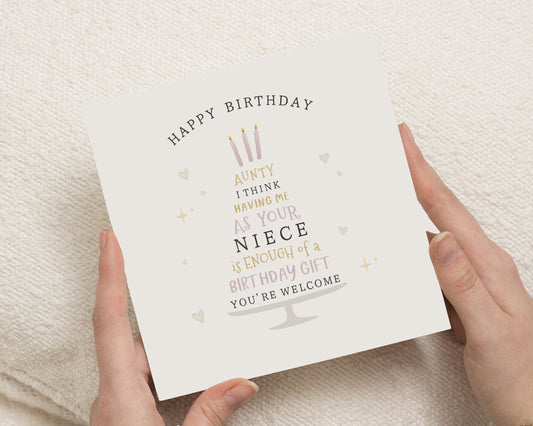 Birthday Card for Aunty, Auntie Birthday Card from Niece, Funny Birthday Card for Her, Cute Birthday Card for Auntie, Simple Birthday Card