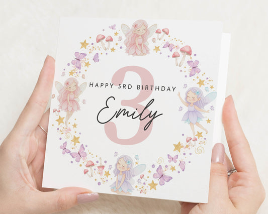 3rd Birthday Card for Girl, Fairy Birthday Card, Personalised Birthday Card for Daughter, Granddaughter, Niece, Cute Birthday Card