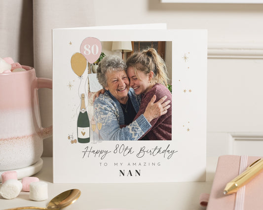 80th Birthday Card for Nan, Personalised Photo Birthday Card, Nan 80th Birthday Card, Grandma Birthday Card, Birthday Card for Her