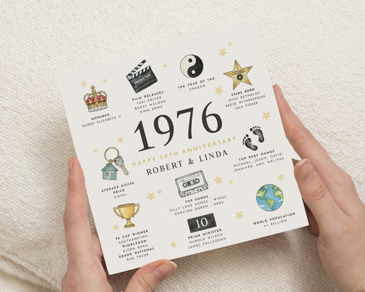 1976 Anniversary Card, Personalised 50th Anniversary Card, Golden Anniversary Card, Year You Were Married Card, Custom Anniversary Card