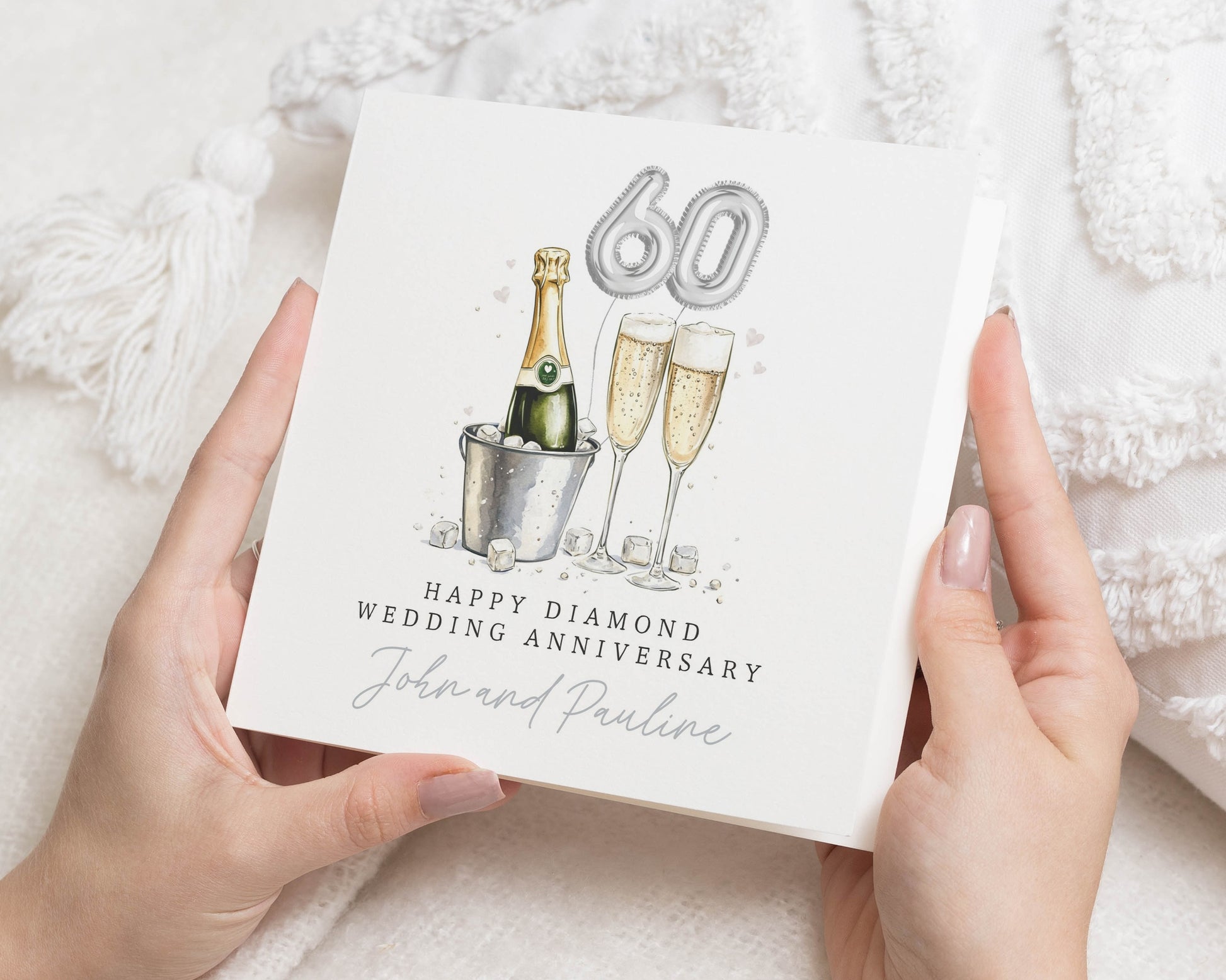 Diamond Anniversary Card Personalised, 60th Wedding Anniversary Card, Custom Anniversary Card, Champagne Celebration Card, Card for Couple