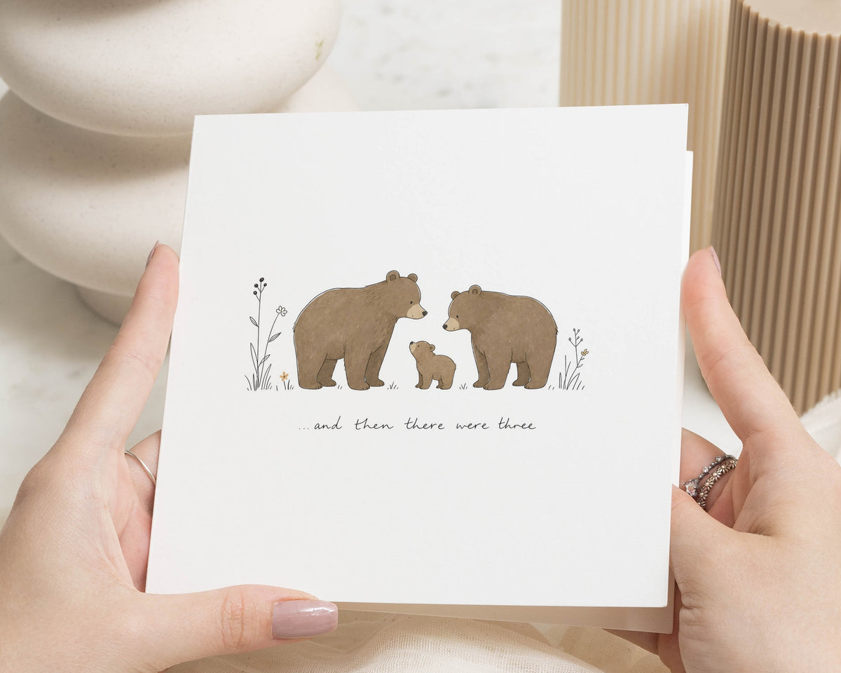 Pregnancy Card, New Baby Card, Congratulations Card for Mum and Dad To Be, And Then There Were Three Card, Bear Family Card