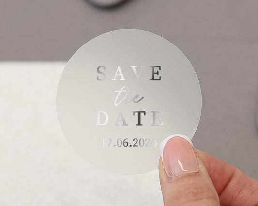 Save The Date Sticker, Personalised Wedding Save The Date, Silver Foil Sticker, Custom Wedding Sticker, Engagement Save The Date