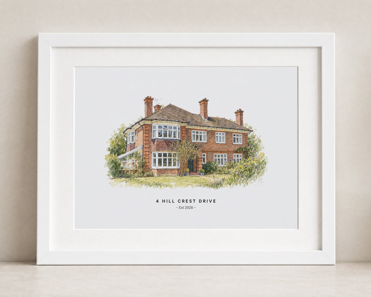 Personalised House Portrait Print, Custom Home Illustration, New Home Gift, Housewarming Gift, Watercolour Framed Wall Art