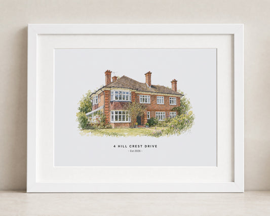 Personalised House Portrait Print, Custom Home Illustration, New Home Gift, Housewarming Gift, Watercolour Framed Wall Art