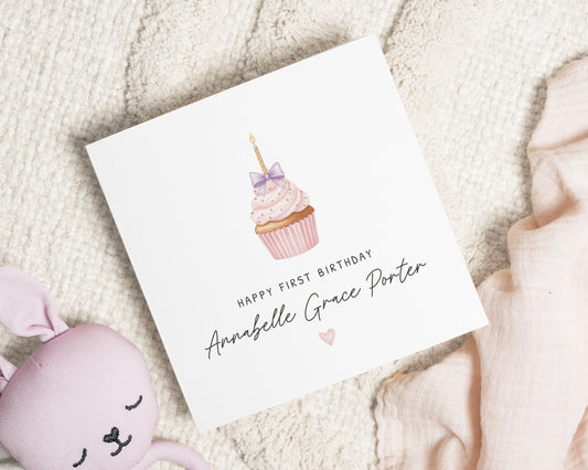 First Birthday Card, Personalised 1st Birthday Card, Birthday Card for Girl, Cupcake Birthday Card, Custom Birthday Card for Daughter