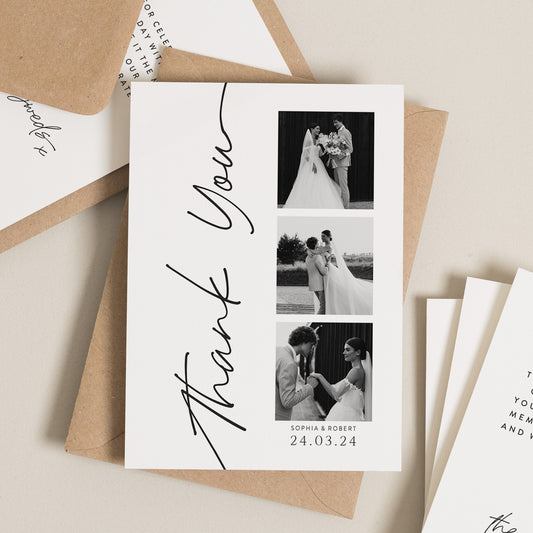 Wedding Thank You Card With Photo, Thank You Cards Wedding, Custom Photo Strip Card, Thank You Wedding Card, Simple Wedding Card