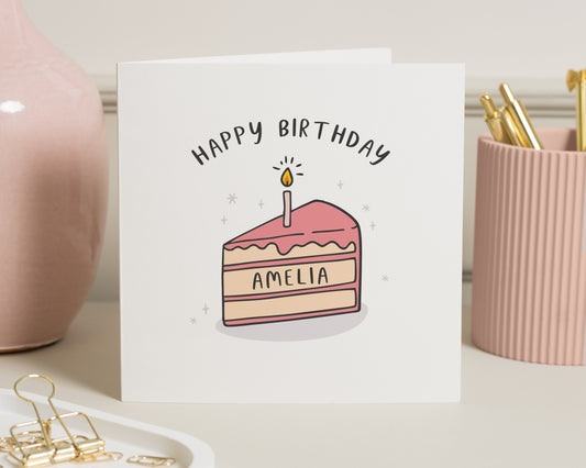 Birthday Card for Her, Personalised Birthday Card, Birthday Card for Daughter, Cute Cake Birthday Card, Custom Name Birthday Card