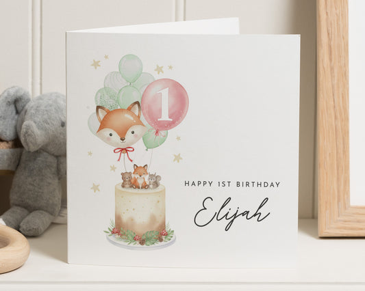 1st Birthday Card, Personalised Birthday Card for Boy, Fox Birthday Card, Cute Animal Birthday Card, First Birthday Card for Son