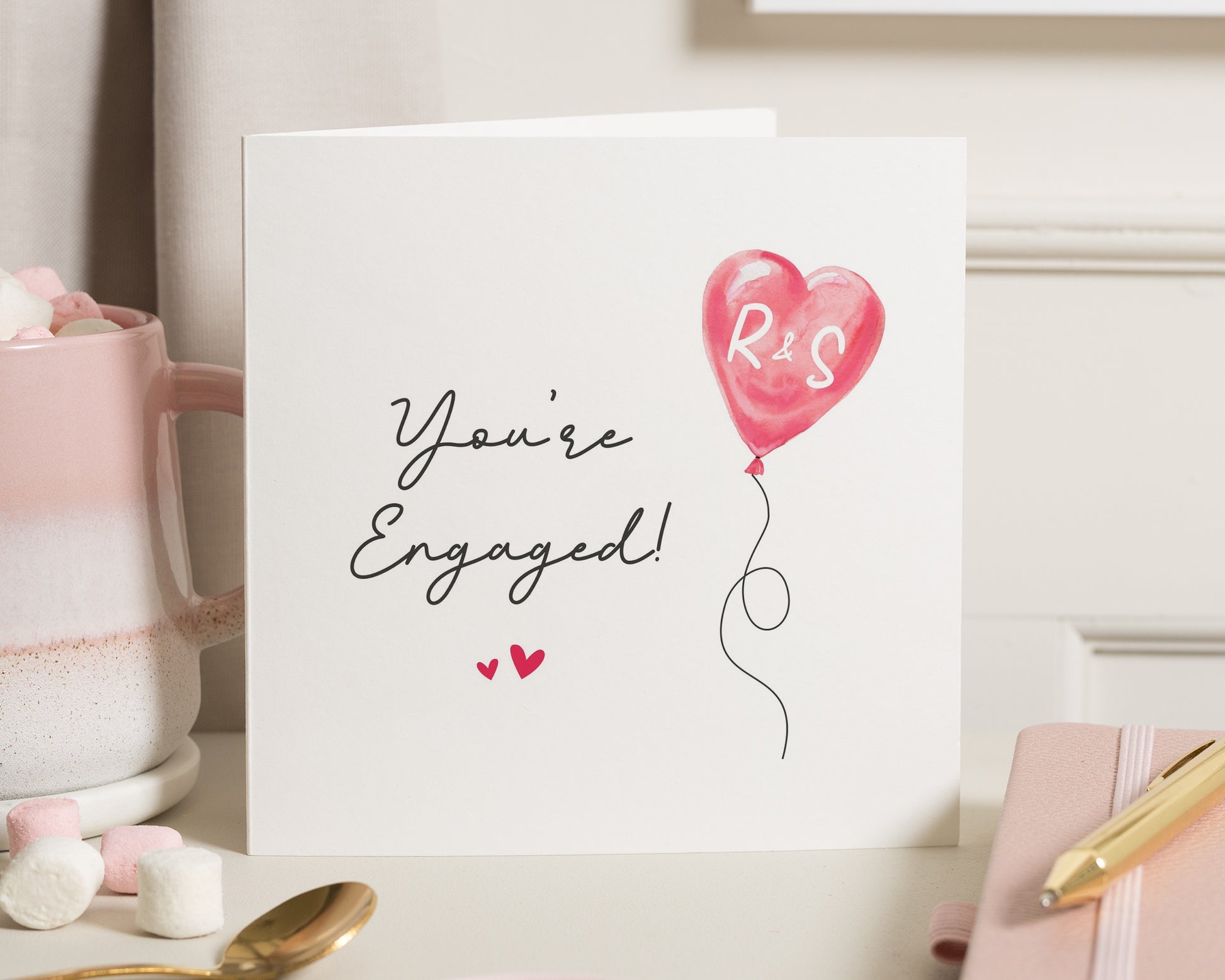 Engagement Card, Personalised Engagement Card, Engagement Card for Couple, Engagement Card for Her, Heart Balloon Card