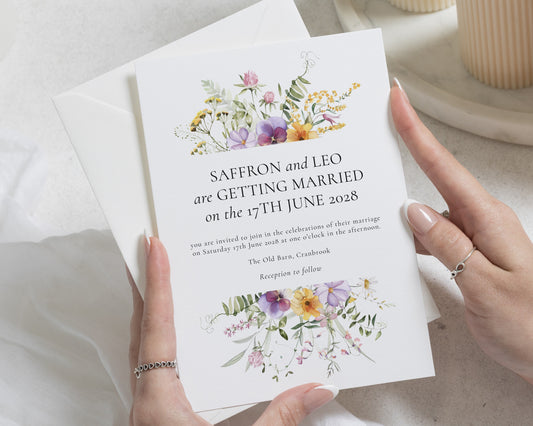 Wildflower Wedding Invitations, Floral Watercolour Wedding Invite, Botanical Greenery Invitation Suite, Personalised Wedding Invitation