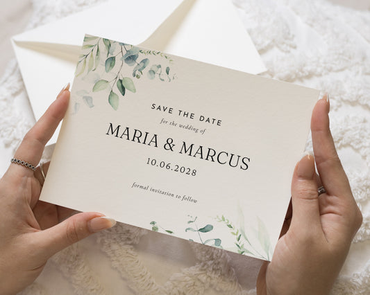 Personalised Save the Date Card, Wedding Save the Date, Greenery Save the Dates, Minimal Save the Date Cards, Simple Save the Date
