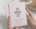 Pale Pink Wedding Invitations, Minimalist Typography Wedding Invites, Blush Pink Personalised Invitation Suite with Matching Envelopes