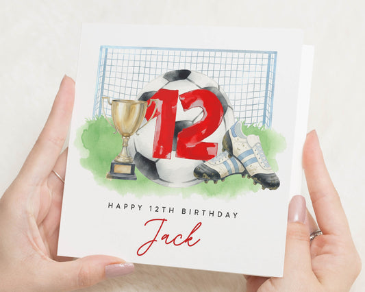 12th Birthday Card for Boy, Football Birthday Card, Personalised Birthday Card for Son, Sports Birthday Card, Trophy Card for Kids