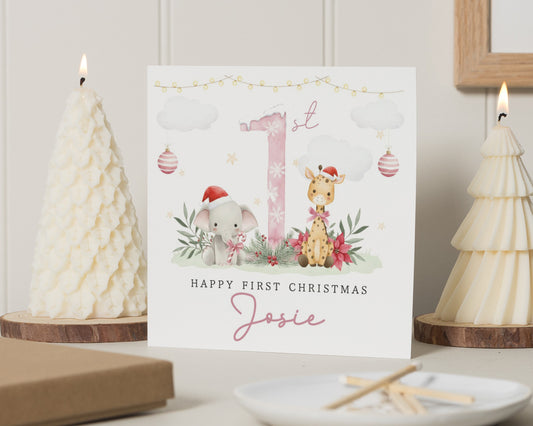 First Christmas Card, 1st Christmas Card, Personalised Christmas Card, Baby Girl Christmas Card, Animal Christmas Card, Daughter Card
