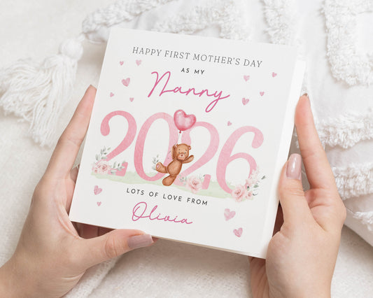 First Mothers Day Card for Nanny, Personalised Mothers Day Card, Mothers Day Card from Baby, Cute Bear Card, Floral Mothers Day Card