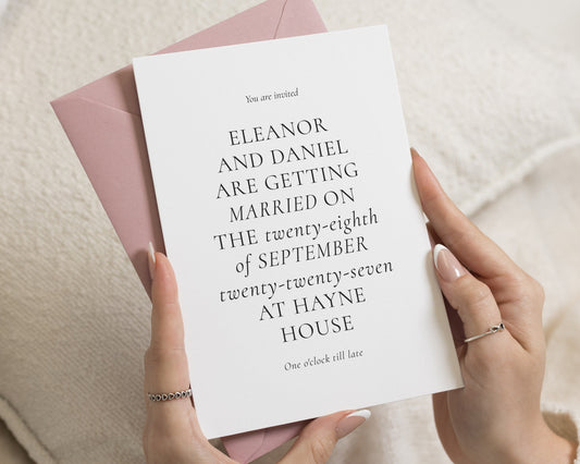 Blush Pink Wedding Invitations, Minimalist Wedding Invite, Elegant Typography Invitation Suite, Personalised Wedding Stationery