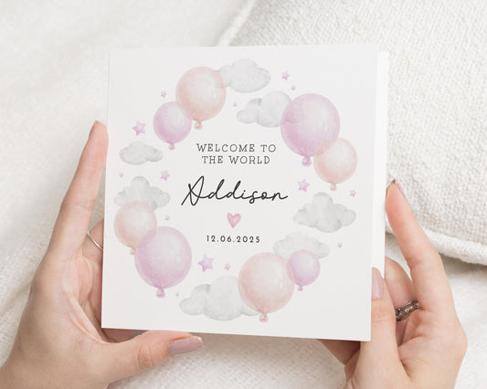 New Baby Card, Personalised Baby Card, Welcome To The World Card, Baby Girl Card, Custom Name Card, Baby Shower Card, Newborn Card