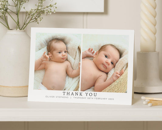 Folded Baby Thank You Cards, Baby Girl Photo Thank You Cards, Personalised Thank You Cards New Baby Girl, Baby boy Postcard Thankyou Card