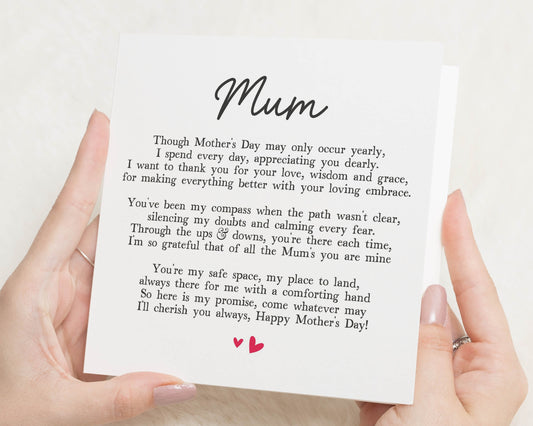 Mothers Day Card for Mum, Mum Poem Card, Mothers Day Card from Daughter, Mothers Day Card for Her, Personalised Poem Card