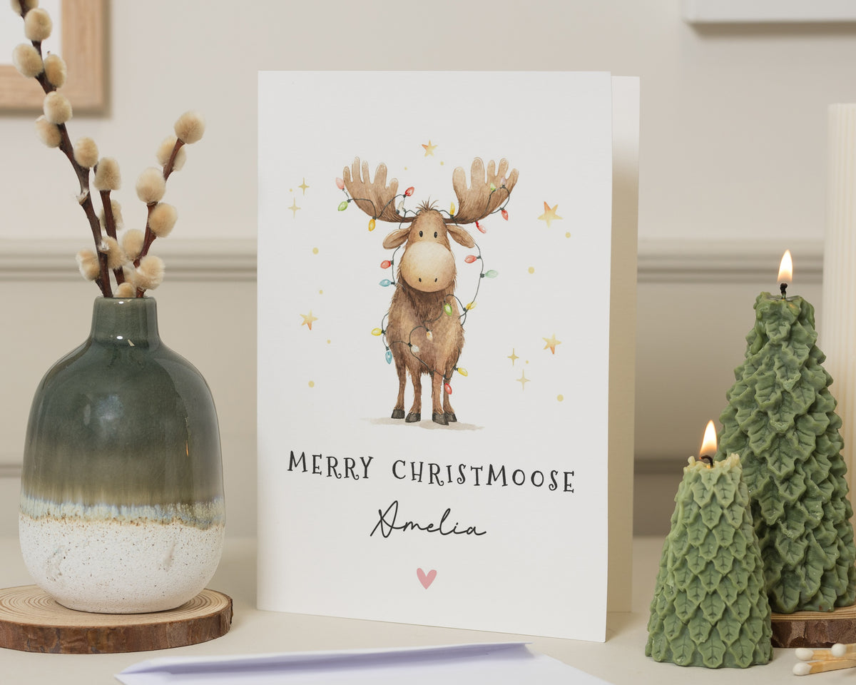 Personalised Christmas Card, Cute Christmas Card, Moose Christmas Card, Merry Christmoose Card, Funny Animal Christmas Card for Kids