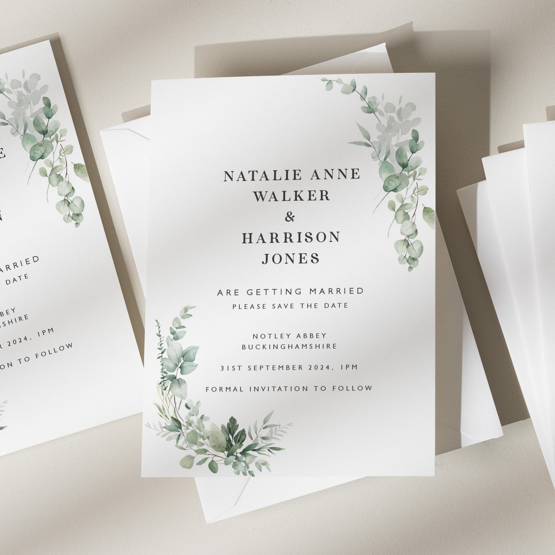 Personalised Foliage Save The Date Design, Greenery Save the Date Cards, Botanical Save the Dates, Olive Green Save The Dates &#39;Natalie&#39;