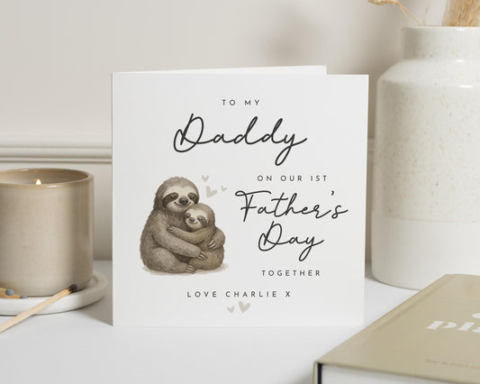 Fathers Day Card from Child, 1st Fathers Day Card, Daddy Sloth Card, Personalised Fathers Day Card, Cute Animal Card for Dad