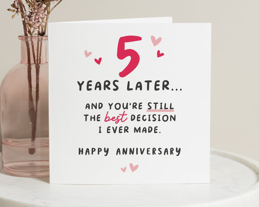 Anniversary Card, 5th Anniversary Card, Anniversary Card for Husband, Wife, Funny Anniversary Card, Romantic Card, Personalised Card