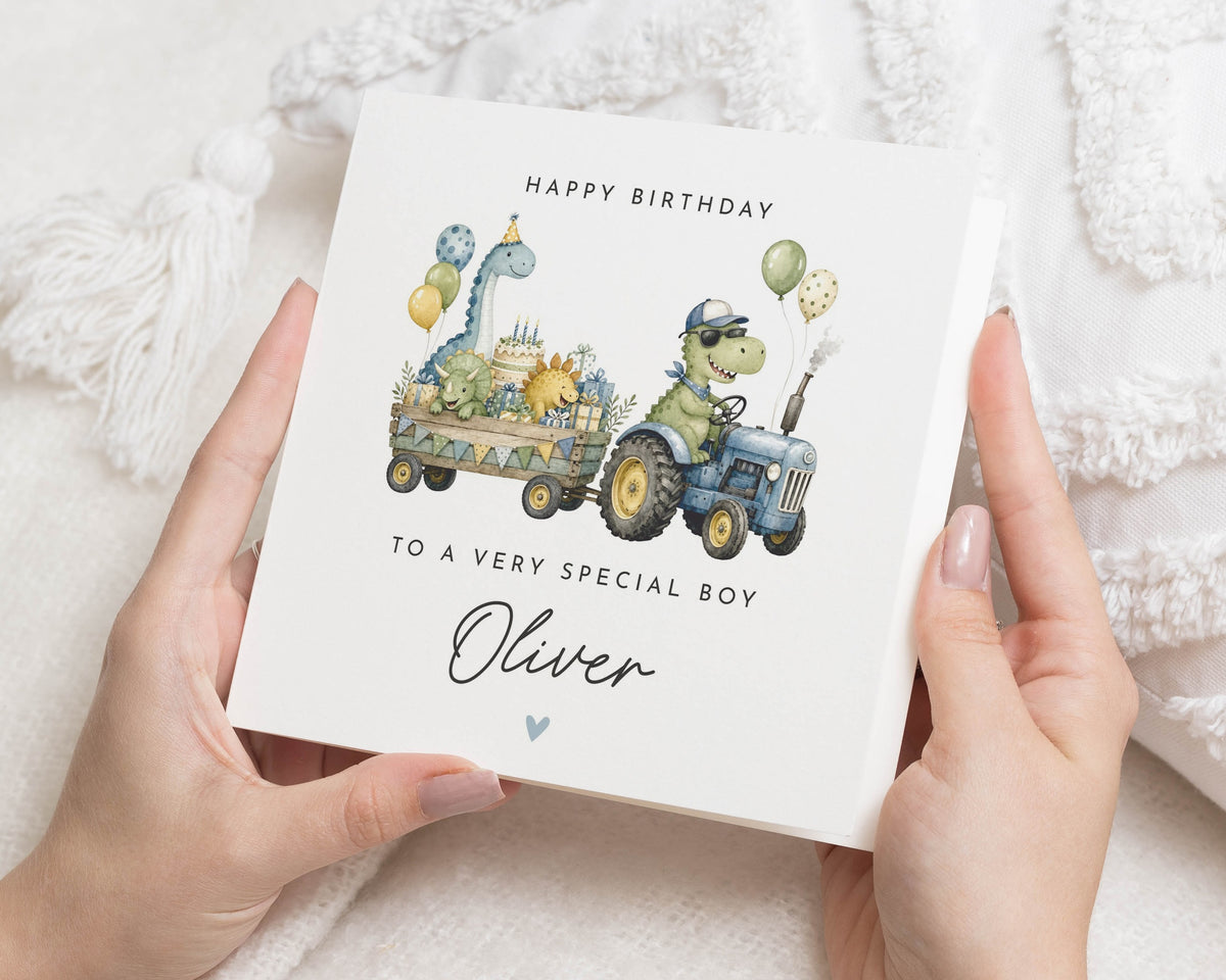 Birthday Card for Boy, Personalised Birthday Card, Dinosaur Birthday Card, Tractor Birthday Card, Birthday Card for Son, Boys Birthday Card