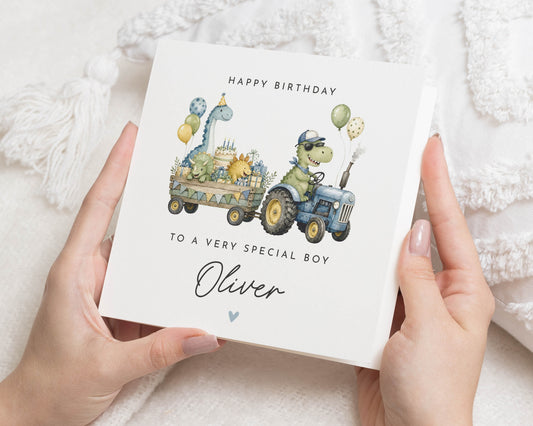 Birthday Card for Boy, Personalised Birthday Card, Dinosaur Birthday Card, Tractor Birthday Card, Birthday Card for Son, Boys Birthday Card