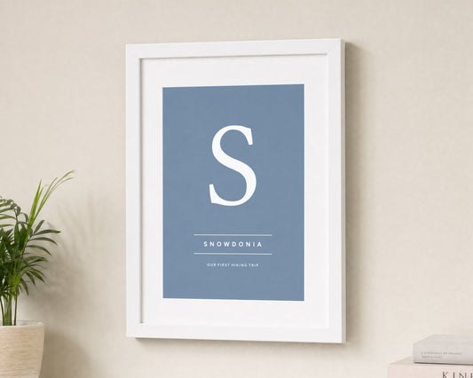 Personalised Initial Print, Custom Location Print, Blue Wall Art, Travel Keepsake, Gift for Couple, Adventure Gift, New Home Gift