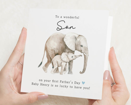 First Fathers Day Card for Son, Fathers Day Card from Baby, Elephant Card, Fathers Day Card for Him, Personalised Fathers Day Card