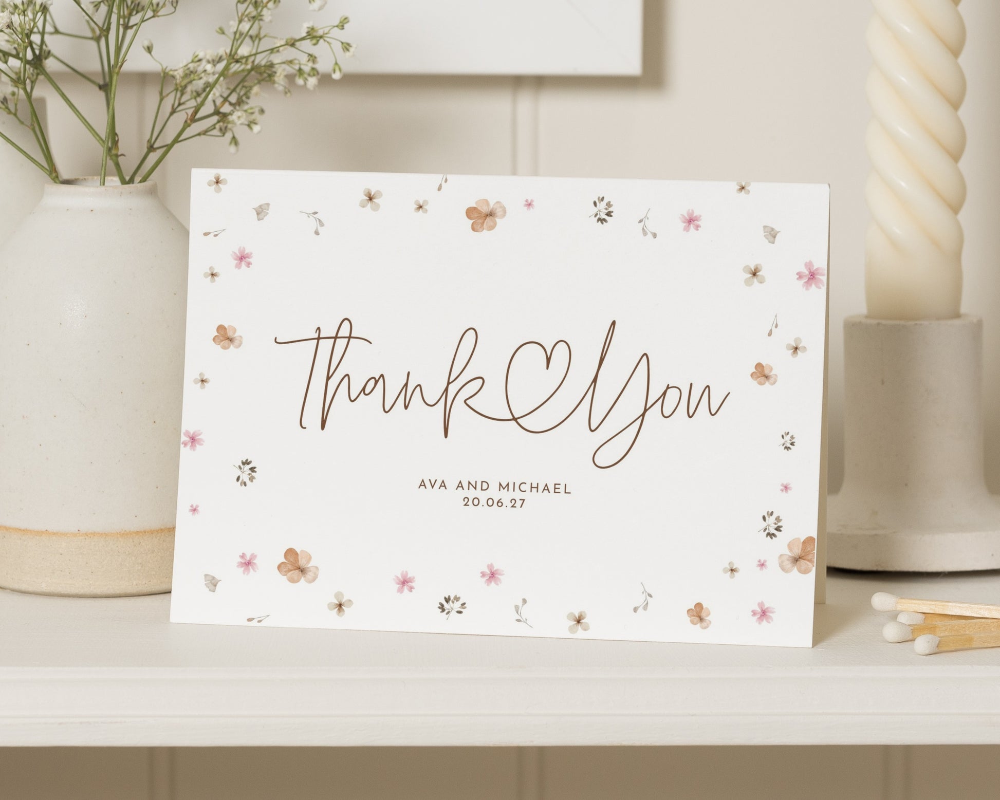 Personalised Wedding Thank You Cards, Wedding Thank You Card, Personalised Thank You Cards, Floral Folded Thank You Cards, Simple Floral