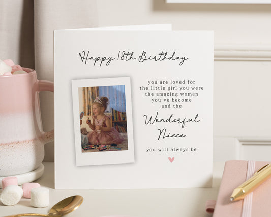 18th Birthday Card for Niece, Personalised Photo Birthday Card, Niece 18th Birthday Card, Birthday Card for Her, 18th Card