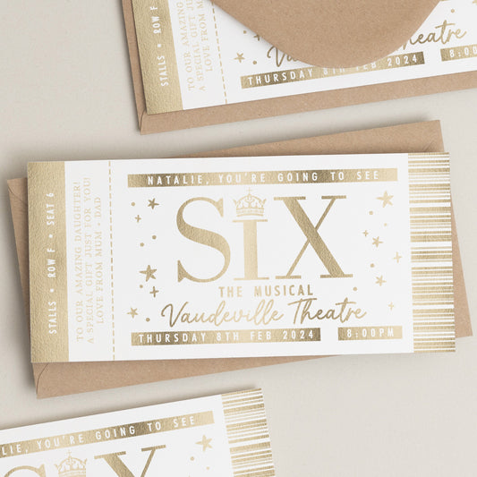 Six The Musical Gift Ticket, Theatre Ticket, Personalised Musical Theatre Ticket, Surprise Broadway Ticket, Scratch To Reveal, Memorabilia