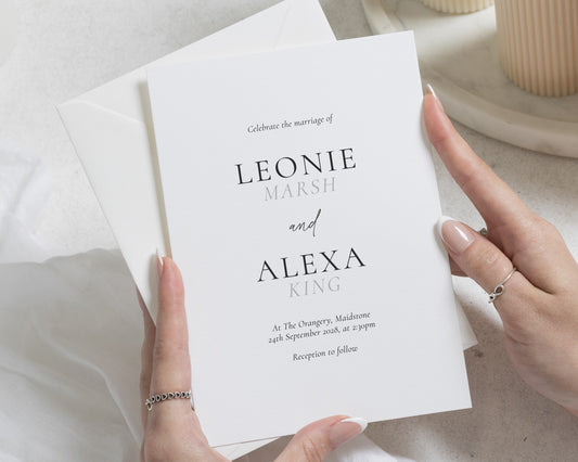Minimalist Wedding Invitations, Elegant Black and White Wedding Invite, Simple Typography Wedding Invitation Suite, Personalised Invite