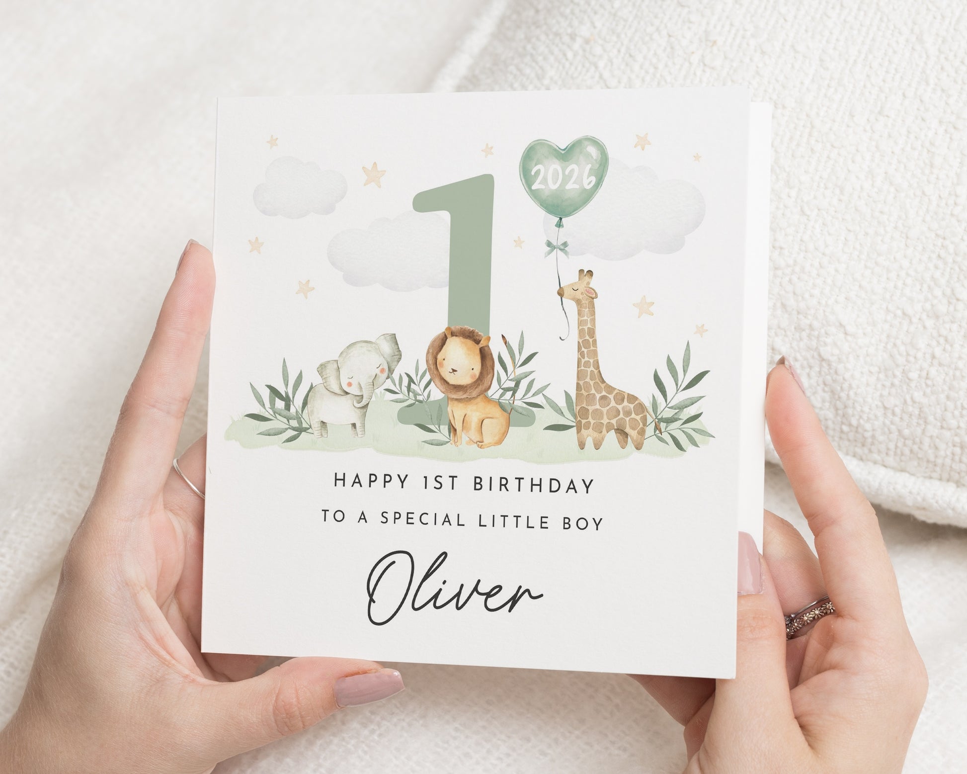 1st Birthday Card for Boy, Safari Birthday Card, Personalised First Birthday Card, 1st Birthday Card for Son, Cute Animal Birthday Card