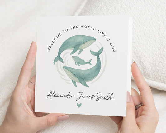 New Baby Card, Personalised Baby Card, Welcome To The World Card, Baby Boy Card, Baby Girl Card, Whale Card, Card For New Parents