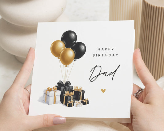 Birthday Card for Dad, Dad Birthday Card, Birthday Card for Him, Personalised Dad Card, Gold and Black Balloons Birthday Card