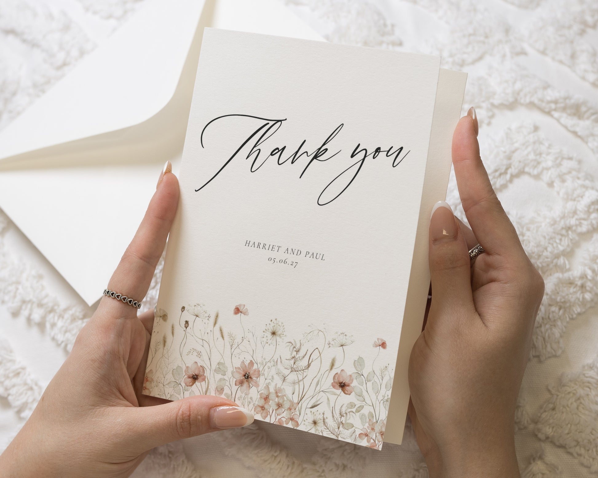 Personalised Wedding Thank You Cards, Folded Wedding Thank You Cards, Floral Thank You Cards, Simple Thank You Card for Wedding