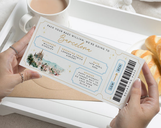 Personalised Boarding Pass Gift Voucher, Holiday Reveal Ticket, Pack Your Bags, Custom Travel Voucher, Birthday Gift for Him or Her