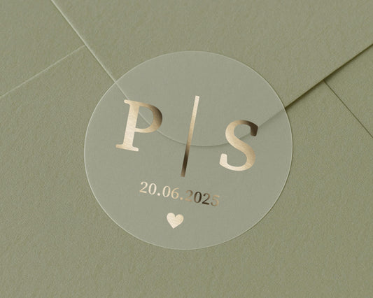 Personalised Wedding Sticker, Initials Wedding Seal, Gold Foil Envelope Sticker, Custom Date Sticker, Wedding Envelope Seal