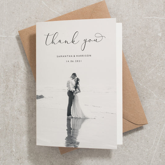 Elegant Thank You Cards, Wedding Thank You Cards With Photo, Folded Thank You Card, Simple Wedding Thank You Cards, Thank You With Envelopes