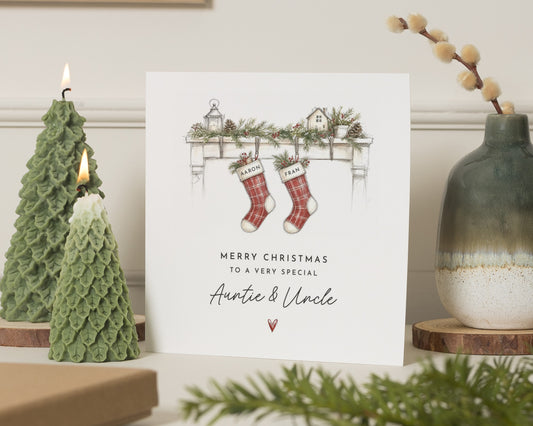 Personalised Christmas Card for Auntie and Uncle, Auntie Christmas Card, Uncle Christmas Card, Custom Family Christmas Card, Stocking Card